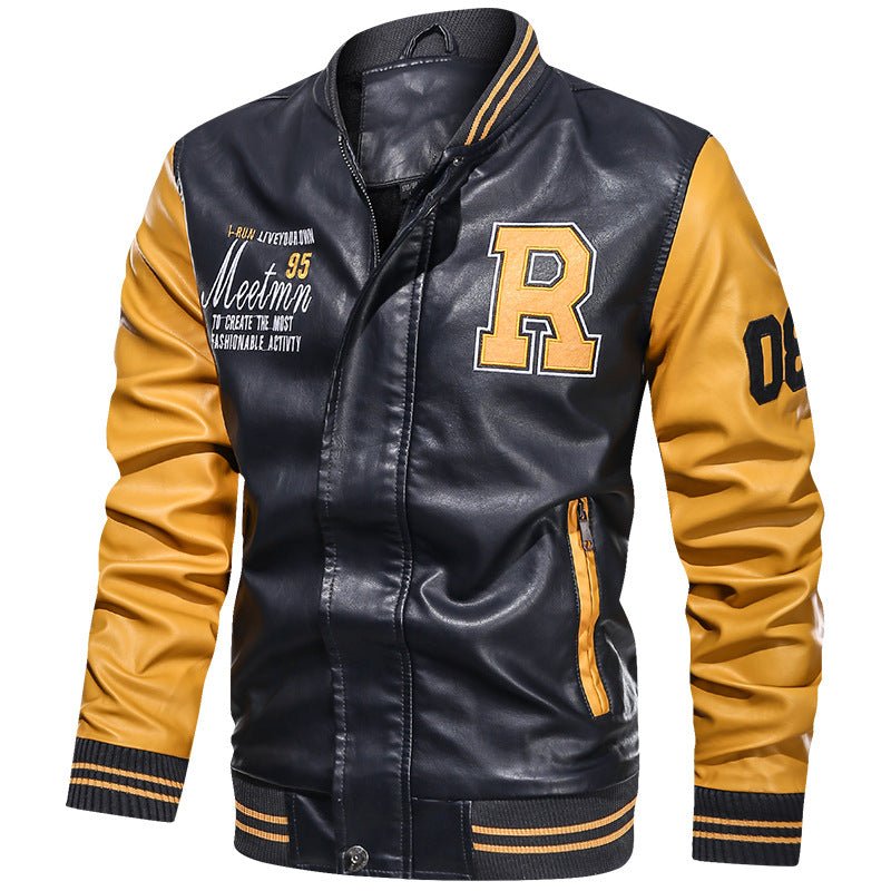 best Baseball Jacket Plush PU Leather Men's Motorcycle Jacket 0 shop online at M2K Trends for