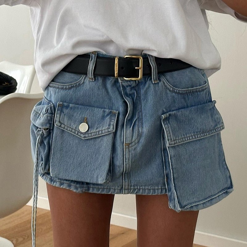 best BIIKPIIK Women Asymmetrical Pockets Denim Skirts Sexy Fashion High Waist Skirts Female Clubwear Concise Y2K All-match Outfits 0 shop online at M2K Trends for