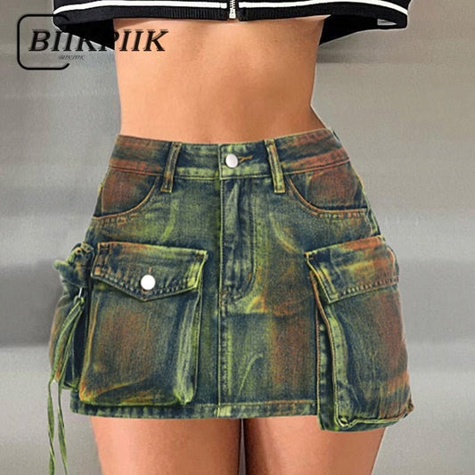 best BIIKPIIK Women Asymmetrical Pockets Denim Skirts Sexy Fashion High Waist Skirts Female Clubwear Concise Y2K All-match Outfits 0 shop online at M2K Trends for