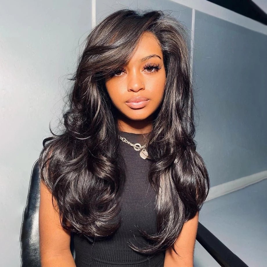 best Body Wavy Lace Front Wig Soft Hair T Part Synthetic Headband Wig Black wigs shop online at M2K Trends for Human Hair Lace Wigs