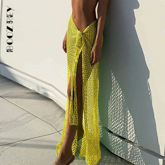 best BoozRey 2022 Summer Maxi Women Skirts Bandage Sexy Beach Hollow Out High Waist White Y2K Knitted Long Bodycon Skirt Pencil Boho 0 shop online at M2K Trends for