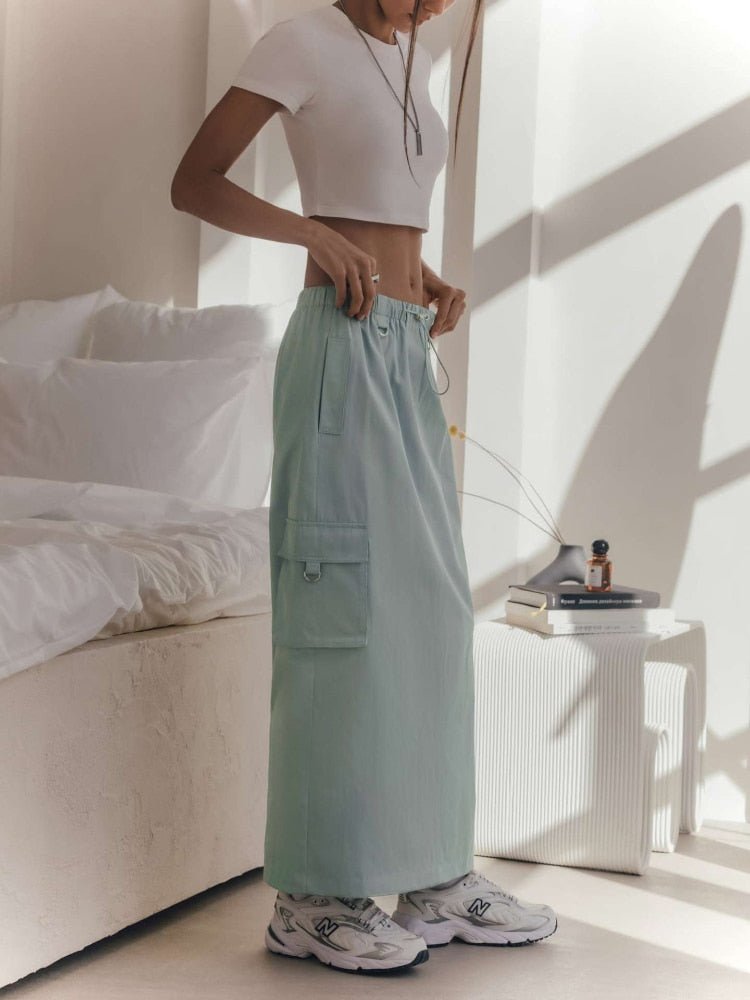 best Bornladies Cargo Skirts for Women 2023 Spring Summer Drawstring Elastic Waist Y2k Skirts Girls 100% Cotton Full Length Skirt 0 shop online at M2K Trends for