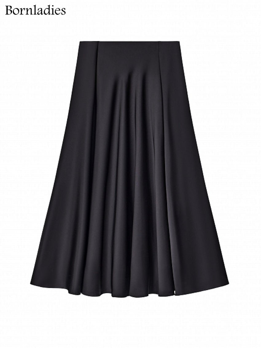 best Bornladies Elegant Satin Loose Women Skirt 2023 High Waist Maxi Skirts Streetwear Classic Long Skirt Fashion Female Black Skirt 0 shop online at M2K Trends for