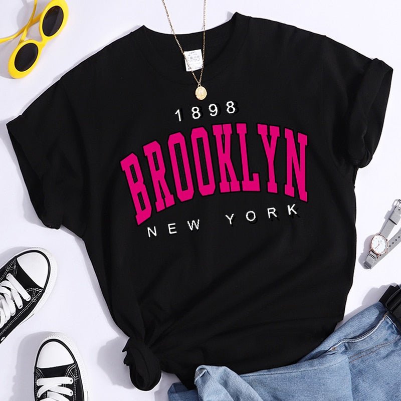best Brooklyn New York Women Graphic 1898 Print T Shirt Girl Short Sleeve Ladies Print Clothes Lady Tees Tops Female T Shirt 0 shop online at M2K Trends for
