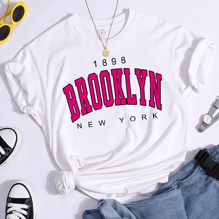 best Brooklyn New York Women Graphic 1898 Print T Shirt Girl Short Sleeve Ladies Print Clothes Lady Tees Tops Female T Shirt 0 shop online at M2K Trends for