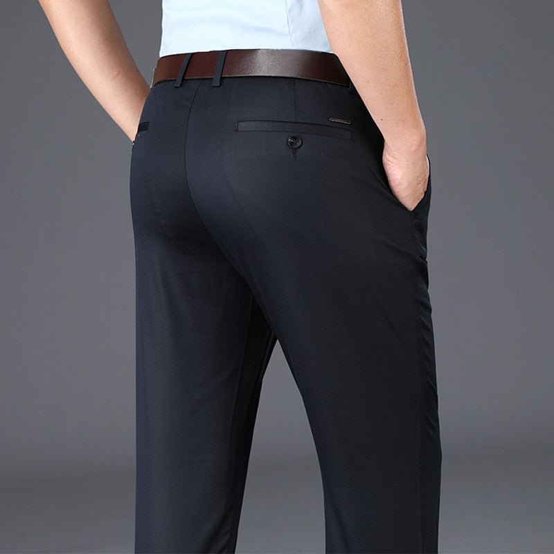 best BROWON 2023 New Arrival Casual Pants Men Mid Waist Straight Formal Long Trouser Adult Solid Color Flat Design Pant Business Men 0 shop online at M2K Trends for