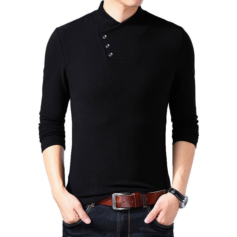 best BROWON Spring Fashion Slim Fit T Shirt Men Cotton Tshirt Men Long Sleeve Irregular Collar Solid Color Men Clothes 2023 shop online at M2K Trends for