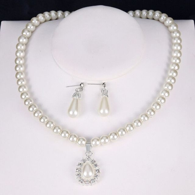 best CANPEL Fashion Imitation Pearl Wedding Necklace Earring Sets Bridal For Women Elegant Rhinestone Jewelry Sets Party Gift Accessories shop online at M2K Trends for