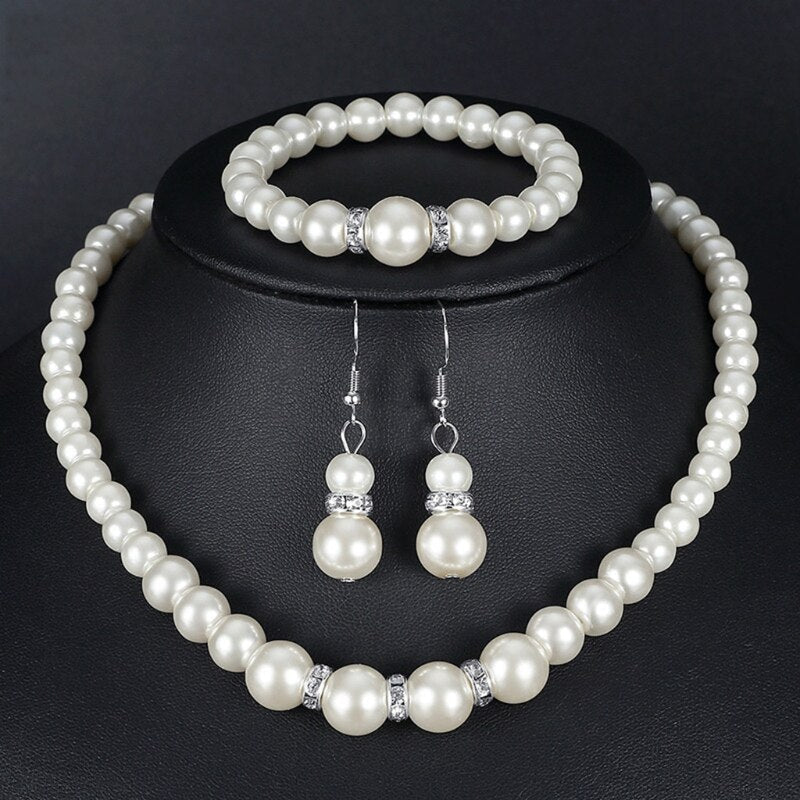 best CANPEL Fashion Imitation Pearl Wedding Necklace Earring Sets Bridal For Women Elegant Rhinestone Jewelry Sets Party Gift Accessories shop online at M2K Trends for