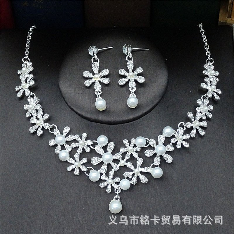 best CANPEL Fashion Imitation Pearl Wedding Necklace Earring Sets Bridal For Women Elegant Rhinestone Jewelry Sets Party Gift Accessories shop online at M2K Trends for