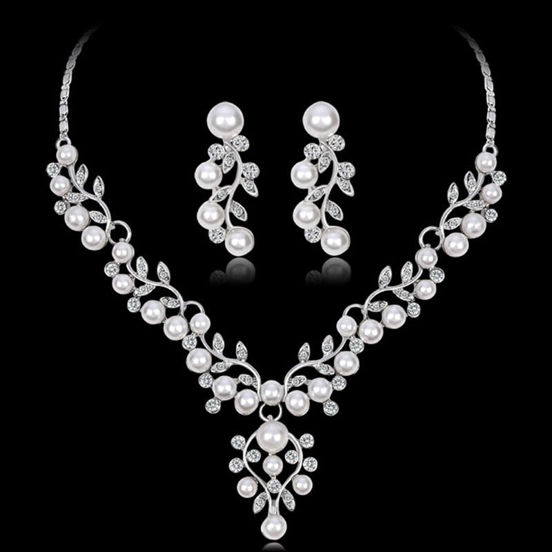 best CANPEL Fashion Imitation Pearl Wedding Necklace Earring Sets Bridal For Women Elegant Rhinestone Jewelry Sets Party Gift Accessories shop online at M2K Trends for