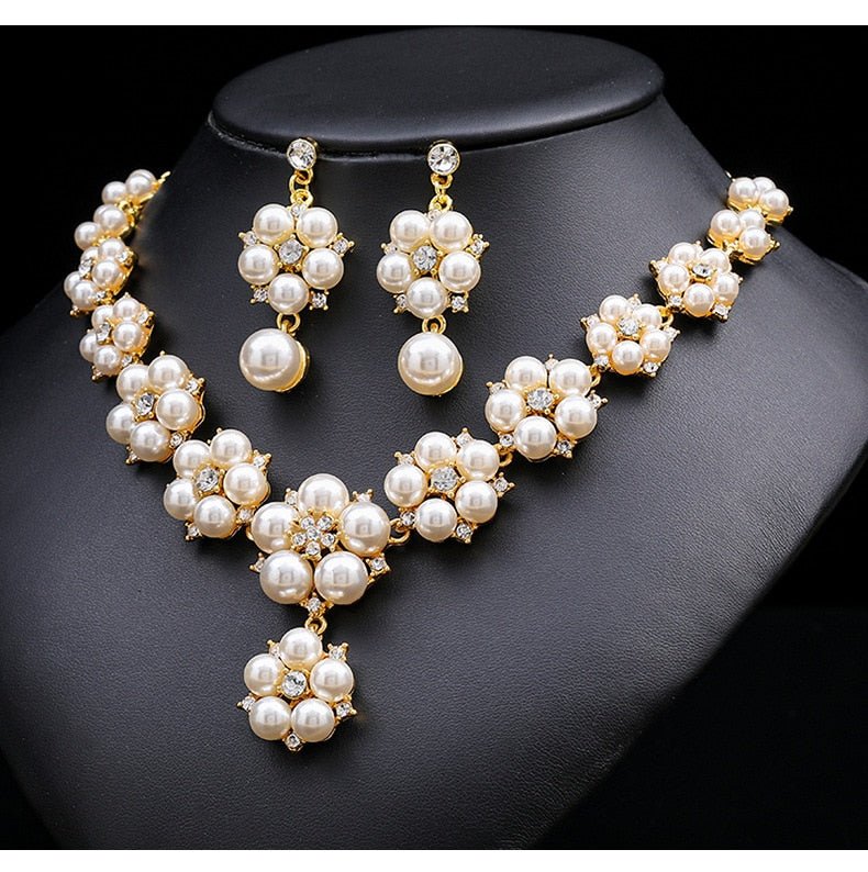 best CANPEL Fashion Imitation Pearl Wedding Necklace Earring Sets Bridal For Women Elegant Rhinestone Jewelry Sets Party Gift Accessories shop online at M2K Trends for