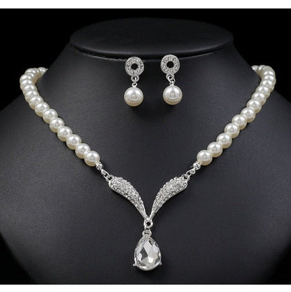 best CANPEL Fashion Imitation Pearl Wedding Necklace Earring Sets Bridal For Women Elegant Rhinestone Jewelry Sets Party Gift Accessories shop online at M2K Trends for