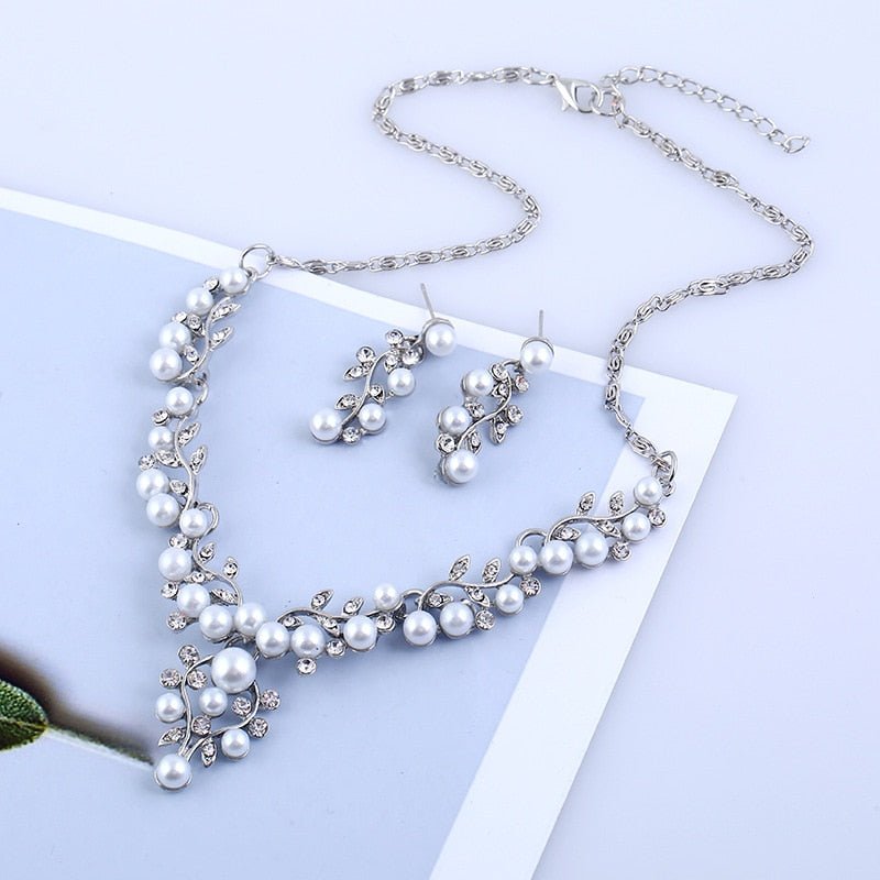 best CANPEL Fashion Imitation Pearl Wedding Necklace Earring Sets Bridal For Women Elegant Rhinestone Jewelry Sets Party Gift Accessories shop online at M2K Trends for