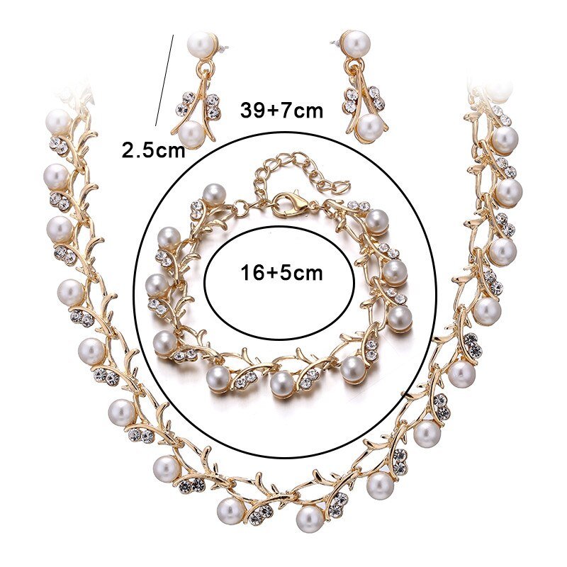 best CANPEL Fashion Imitation Pearl Wedding Necklace Earring Sets Bridal For Women Elegant Rhinestone Jewelry Sets Party Gift Accessories shop online at M2K Trends for