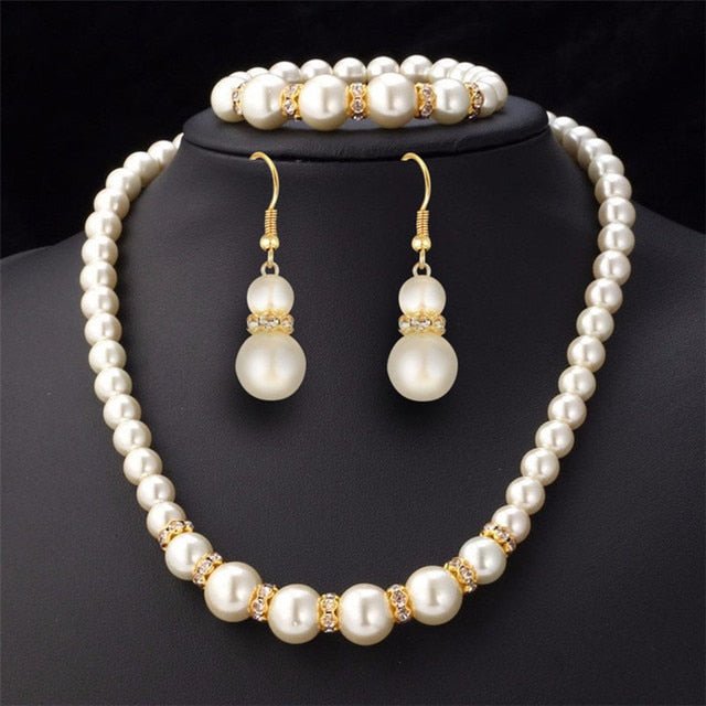 best CANPEL Fashion Imitation Pearl Wedding Necklace Earring Sets Bridal For Women Elegant Rhinestone Jewelry Sets Party Gift Accessories shop online at M2K Trends for