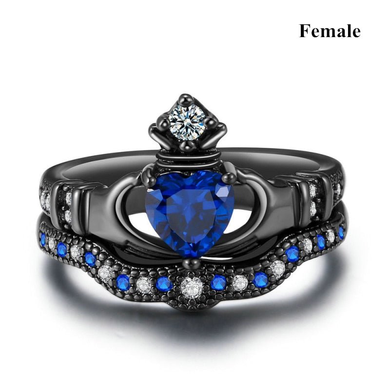 best Carofeez Charm Couple Ring Stainless Steel Black man Ring Blue Zircon Women Ring Sets shop online at M2K Trends for