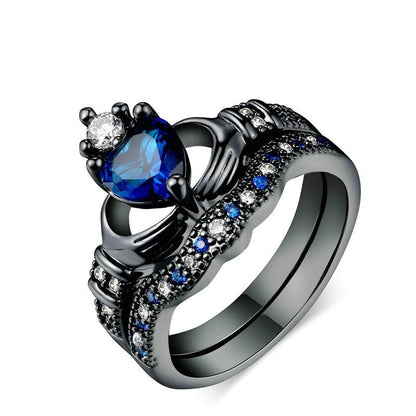 best Carofeez Charm Couple Ring Stainless Steel Black man Ring Blue Zircon Women Ring Sets shop online at M2K Trends for