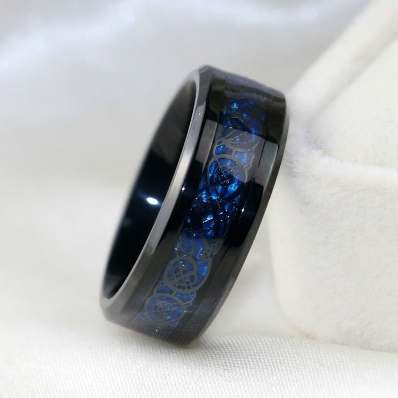 best Carofeez Charm Couple Ring Stainless Steel Black man Ring Blue Zircon Women Ring Sets shop online at M2K Trends for