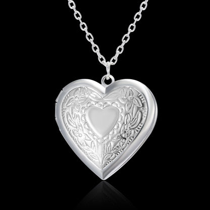 best Carved Design Love Necklace Personalized Heart-shaped Photo Frame Pendant Necklace For Women Family Jewelry For Valentine's Day neckless shop online at M2K Trends for