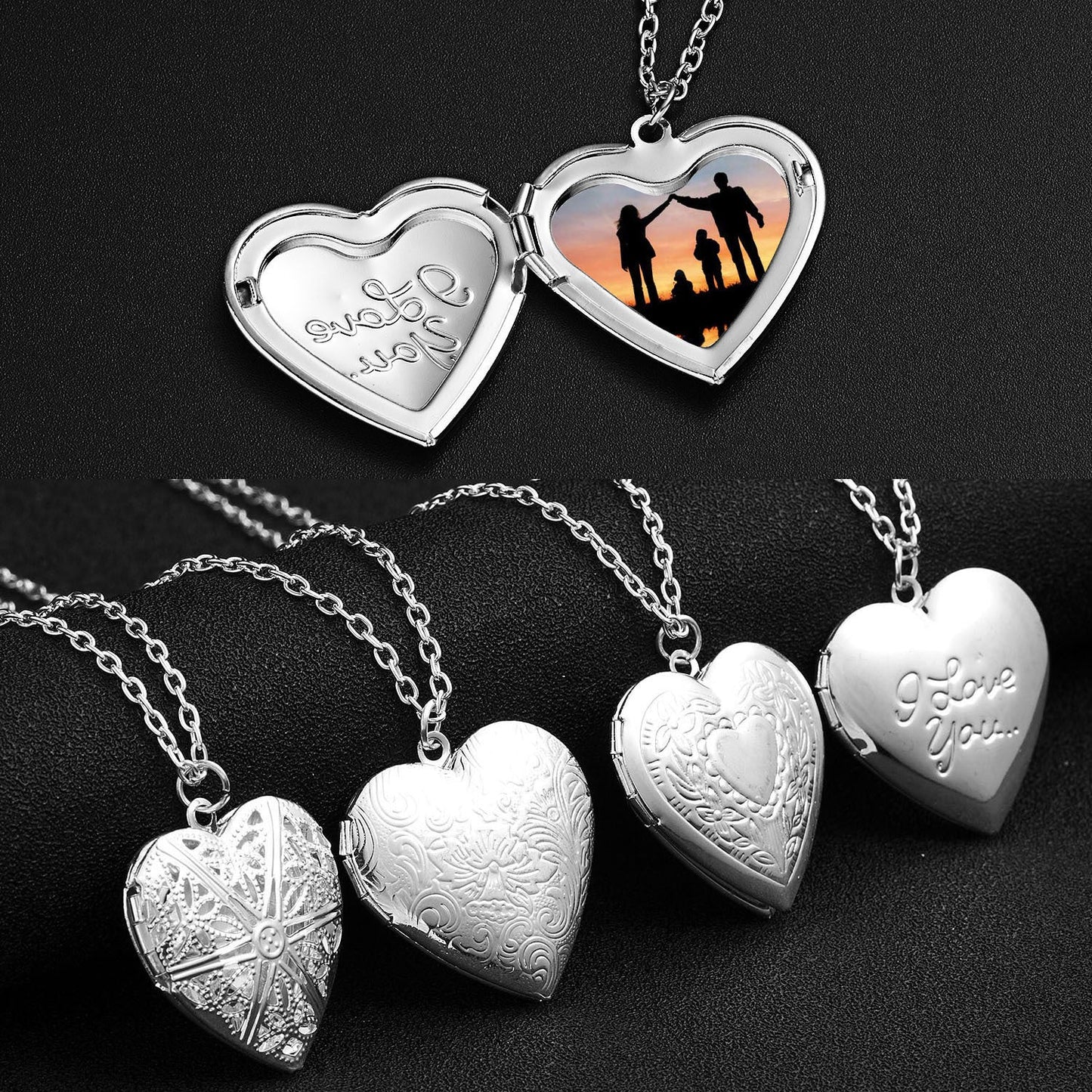 best Carved Design Love Necklace Personalized Heart-shaped Photo Frame Pendant Necklace For Women Family Jewelry For Valentine's Day neckless shop online at M2K Trends for