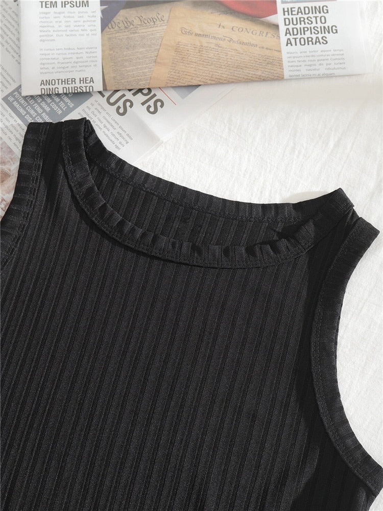 best Casual Basic Ribbed Knit Crop Top for Women Summer Sleeveless Round Neck Tank Cute Baby Tee Grunge Y2K Korean Fashion Streetwear 0 shop online at M2K Trends for