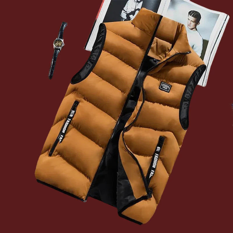 best Casual Fashion Sleeveless Vest Men Jacket 2023 New Autumn Warm Cotton Thick Coat Male Winter Plus Size Clothing Men Waistcoat shop online at M2K Trends for