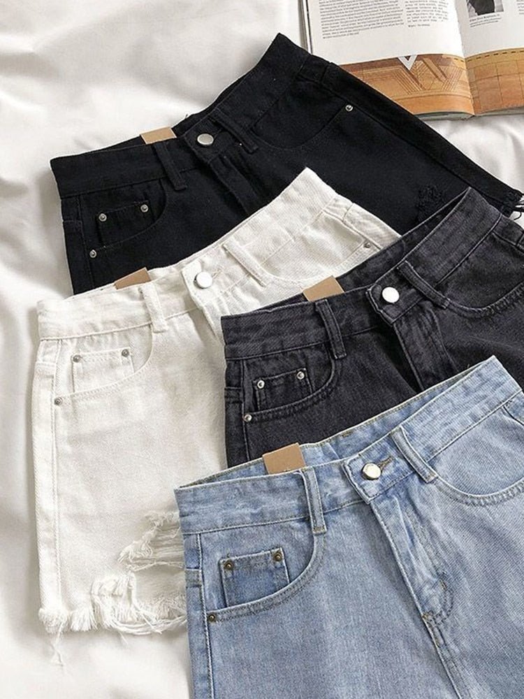 best Casual High Waist Denim Shorts Women Summer Pocket Tassel Hole Ripped jeans Short Female Femme Short Pants Women 0 shop online at M2K Trends for