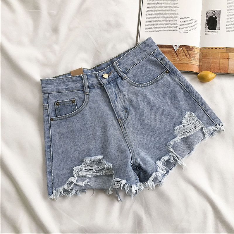 best Casual High Waist Denim Shorts Women Summer Pocket Tassel Hole Ripped jeans Short Female Femme Short Pants Women 0 shop online at M2K Trends for