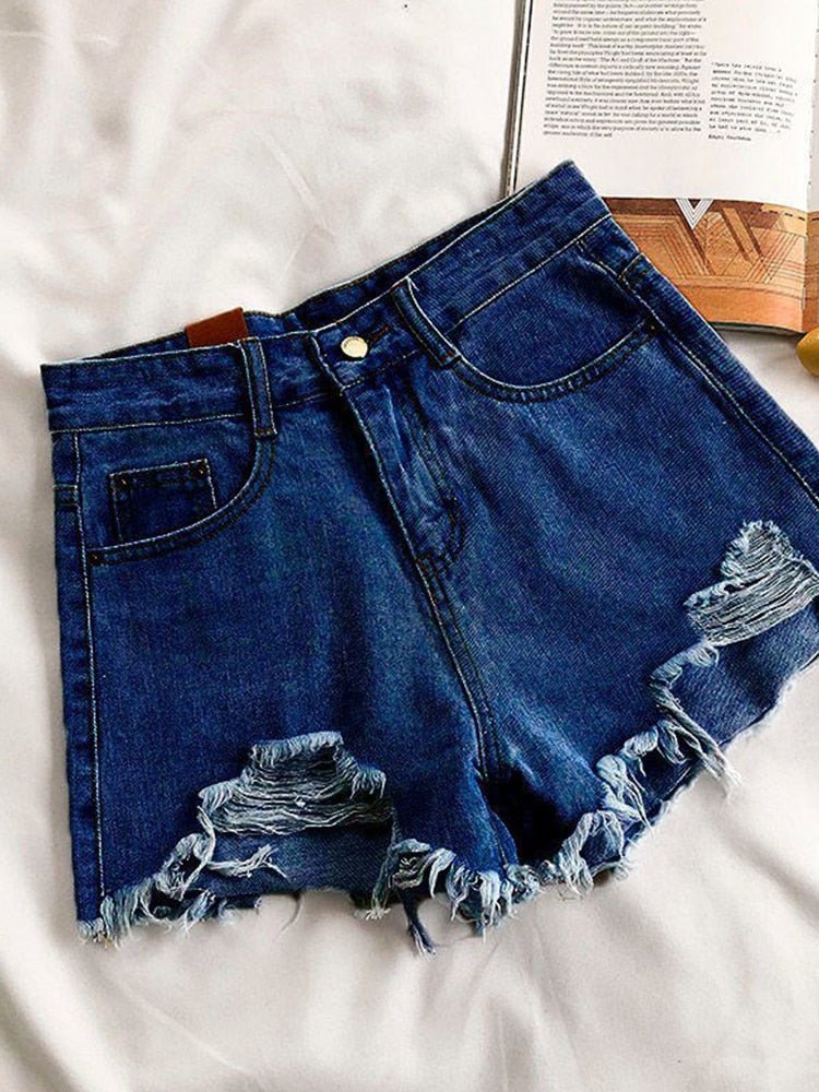 best Casual High Waist Denim Shorts Women Summer Pocket Tassel Hole Ripped jeans Short Female Femme Short Pants Women 0 shop online at M2K Trends for