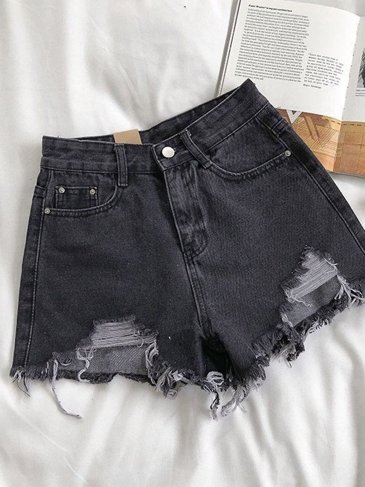 best Casual High Waist Denim Shorts Women Summer Pocket Tassel Hole Ripped jeans Short Female Femme Short Pants Women 0 shop online at M2K Trends for
