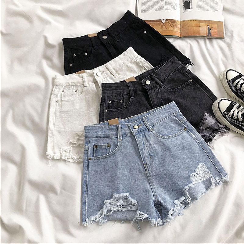 best Casual High Waist Denim Shorts Women Summer Pocket Tassel Hole Ripped jeans Short Female Femme Short Pants Women 0 shop online at M2K Trends for