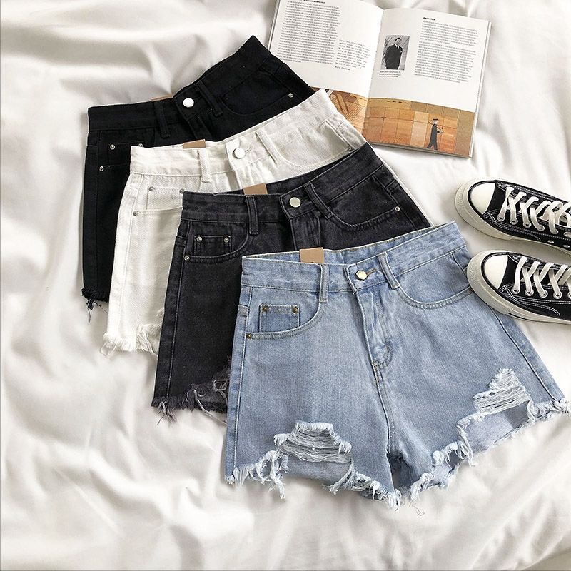 best Casual High Waist Denim Shorts Women Summer Pocket Tassel Hole Ripped jeans Short Female Femme Short Pants Women 0 shop online at M2K Trends for