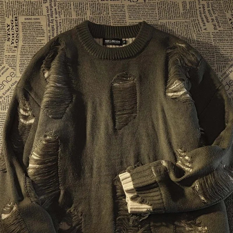 best Casual Sweater Hole Fake Two Sweaters American New Retro For Men And Women Y2k Streetwear High Street Fashion Punk Style Loose shop online at M2K Trends for