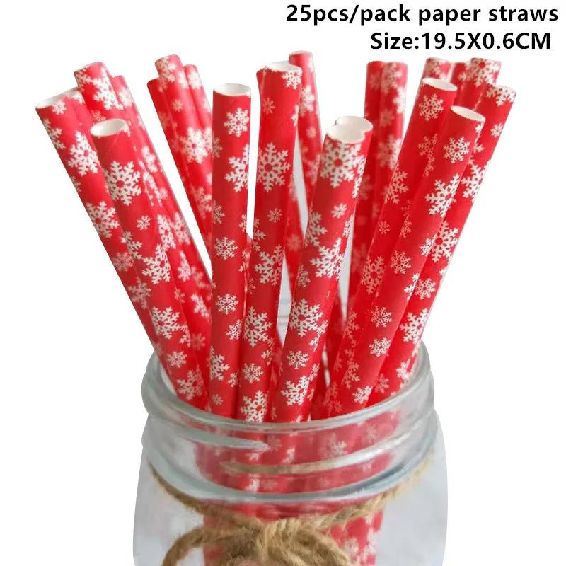 best cheap 25pcs Christmas Paper Straws Snowflake Drinking Straw Merry Christmas Decorations for Home 2023 Xmas New Year Party Supplies shop online at M2K Trends for