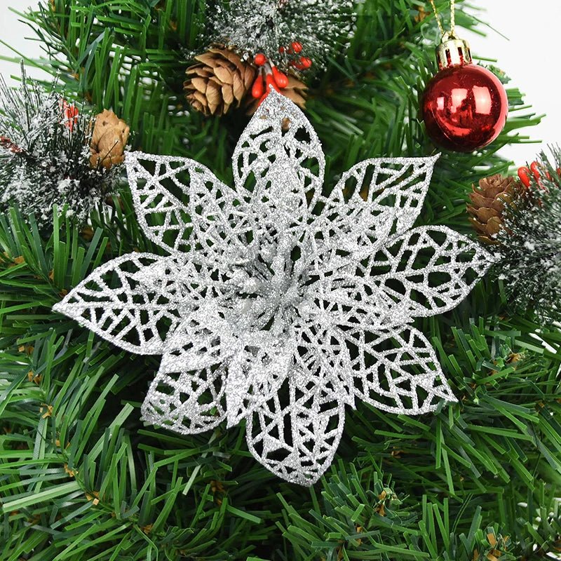 best cheap 5pcs Glitter Artificial Christmas Flowers Christmas Tree Decoration For Home Fake Flowers Xmas Ornament New Year Party Decor shop online at M2K Trends for