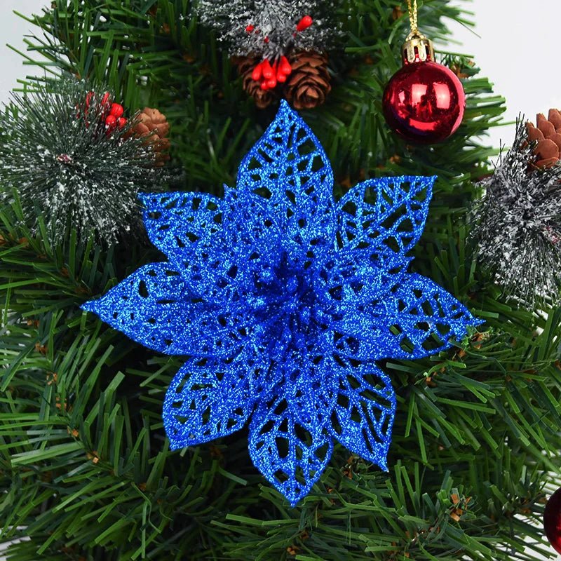 best cheap 5pcs Glitter Artificial Christmas Flowers Christmas Tree Decoration For Home Fake Flowers Xmas Ornament New Year Party Decor shop online at M2K Trends for