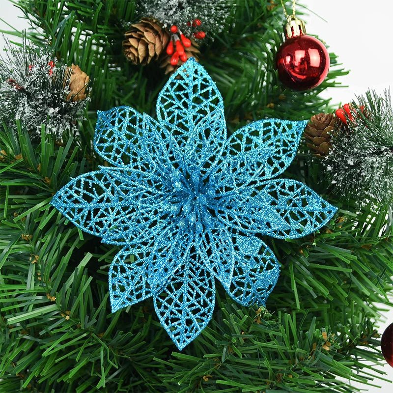 best cheap 5pcs Glitter Artificial Christmas Flowers Christmas Tree Decoration For Home Fake Flowers Xmas Ornament New Year Party Decor shop online at M2K Trends for