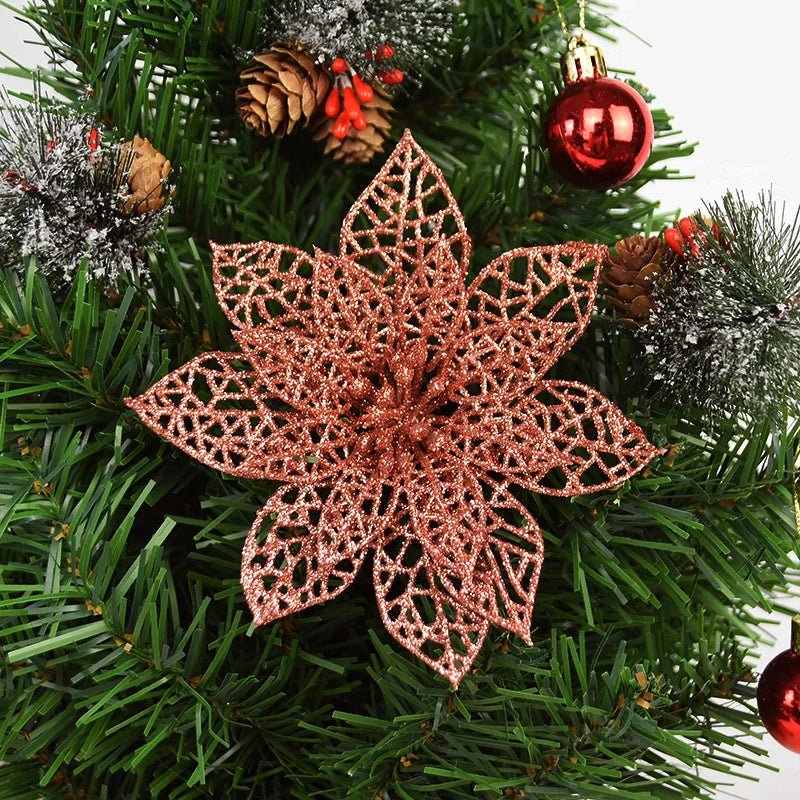 best cheap 5pcs Glitter Artificial Christmas Flowers Christmas Tree Decoration For Home Fake Flowers Xmas Ornament New Year Party Decor shop online at M2K Trends for