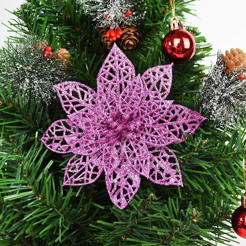 best cheap 5pcs Glitter Artificial Christmas Flowers Christmas Tree Decoration For Home Fake Flowers Xmas Ornament New Year Party Decor shop online at M2K Trends for