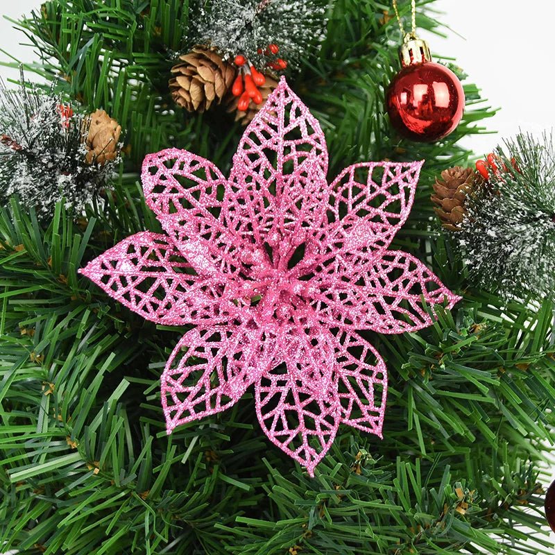 best cheap 5pcs Glitter Artificial Christmas Flowers Christmas Tree Decoration For Home Fake Flowers Xmas Ornament New Year Party Decor shop online at M2K Trends for