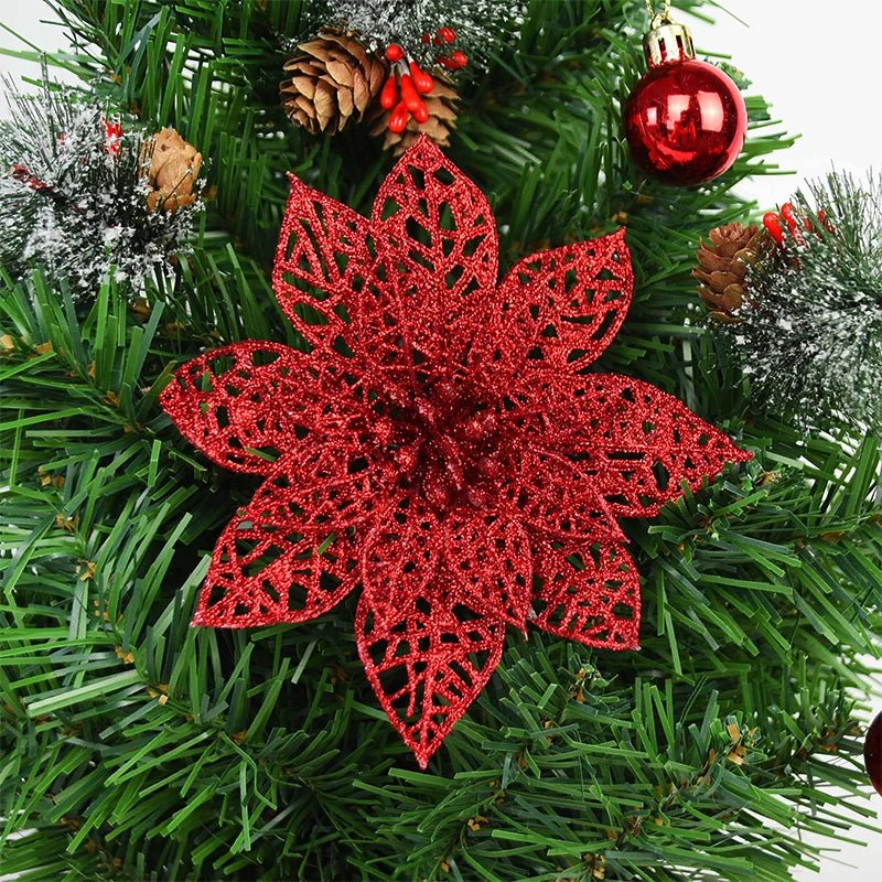 best cheap 5pcs Glitter Artificial Christmas Flowers Christmas Tree Decoration For Home Fake Flowers Xmas Ornament New Year Party Decor shop online at M2K Trends for