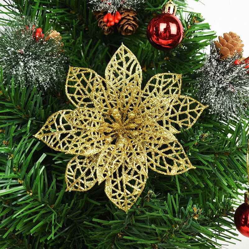 best cheap 5pcs Glitter Artificial Christmas Flowers Christmas Tree Decoration For Home Fake Flowers Xmas Ornament New Year Party Decor shop online at M2K Trends for