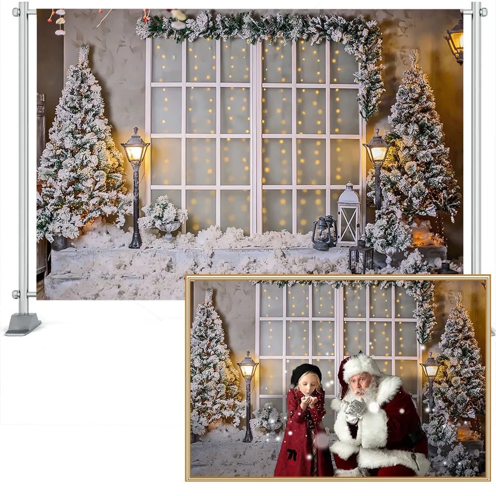 best cheap Christmas Backdrop Warm Street Light Decorative window White Snowfield Christmas tree Photography Background For Photo Studio shop online at M2K Trends for
