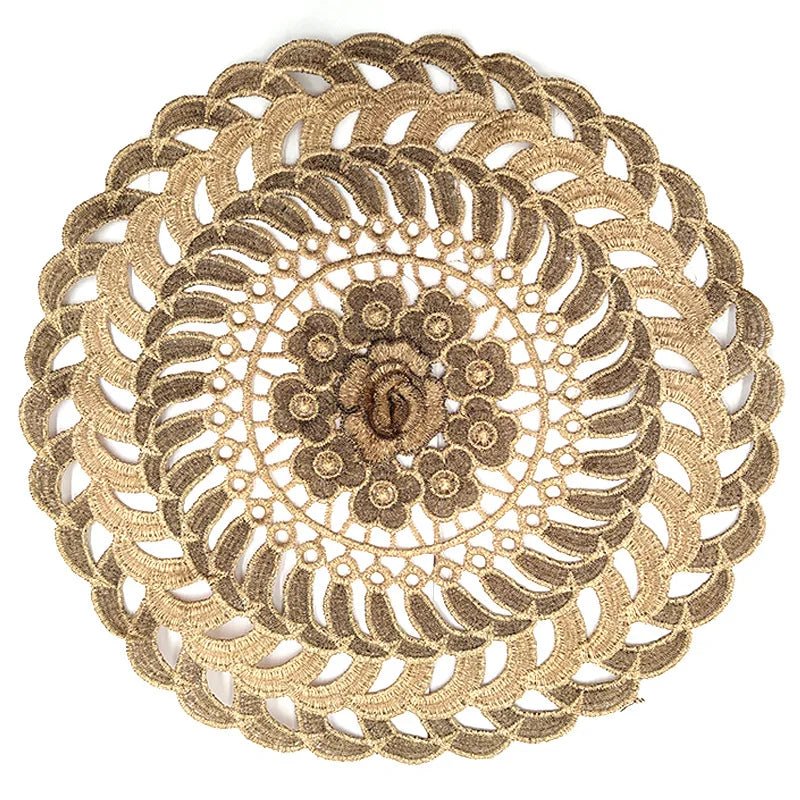 best cheap NEW Gold 3D Round Embroidery table place mat Christmas flower pad Cloth placemat cup wedding Coffee tea coaster doily kitchen shop online at M2K Trends for