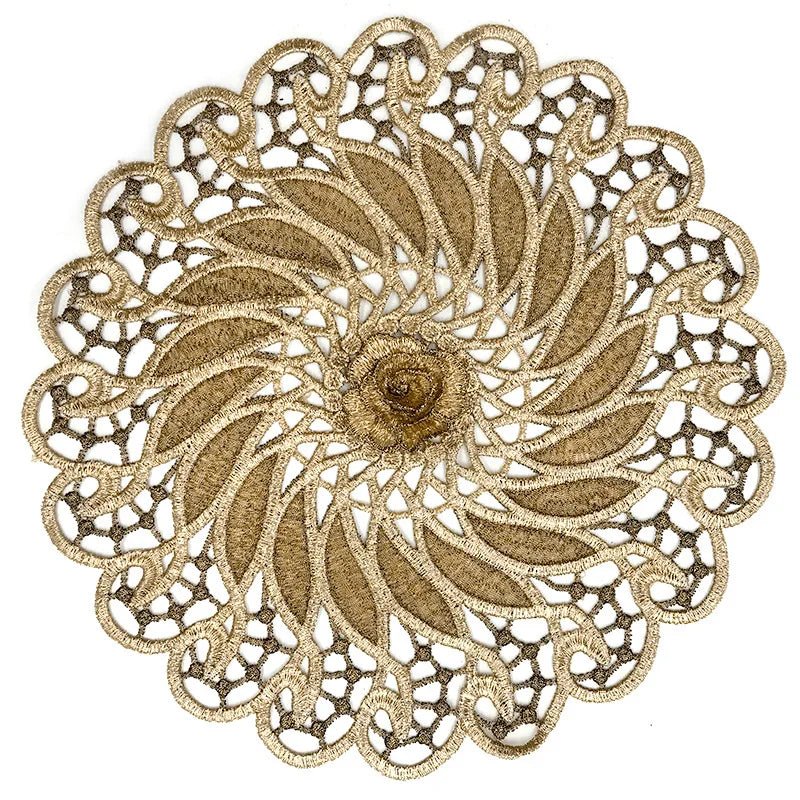 best cheap NEW Gold 3D Round Embroidery table place mat Christmas flower pad Cloth placemat cup wedding Coffee tea coaster doily kitchen shop online at M2K Trends for