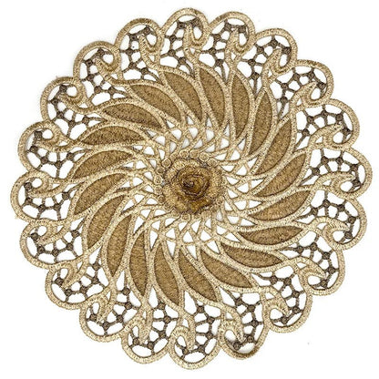 best cheap NEW Gold 3D Round Embroidery table place mat Christmas flower pad Cloth placemat cup wedding Coffee tea coaster doily kitchen shop online at M2K Trends for