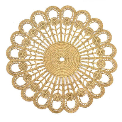 best cheap NEW Gold 3D Round Embroidery table place mat Christmas flower pad Cloth placemat cup wedding Coffee tea coaster doily kitchen shop online at M2K Trends for