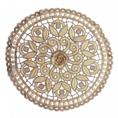 best cheap NEW Gold 3D Round Embroidery table place mat Christmas flower pad Cloth placemat cup wedding Coffee tea coaster doily kitchen shop online at M2K Trends for