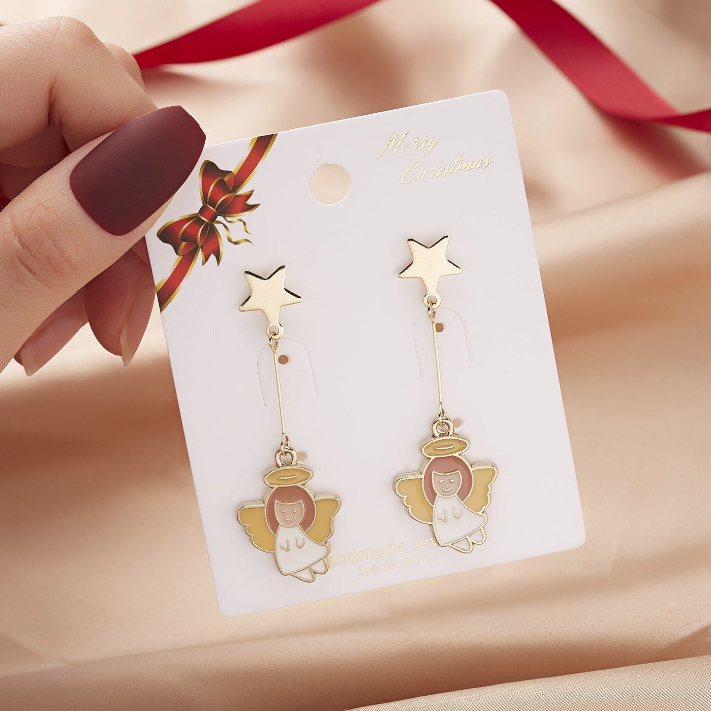 best Christmas Cartoon Angel Earrings Bells Five-pointed Stars Star Stud Earrings 0 shop online at M2K Trends for